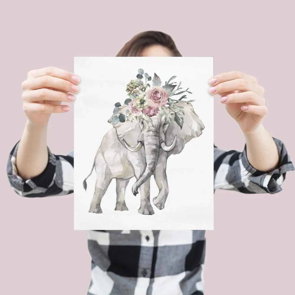 Elephant Watercolor Wall Art Poster Print Unframed - Picture 7 of 10